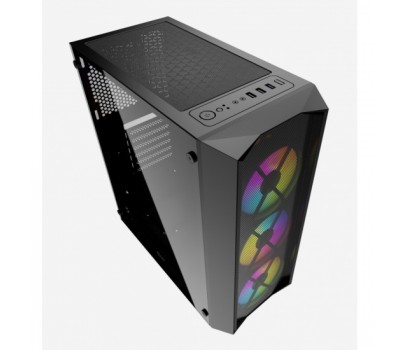 Корпус ATX Powercase Rhombus X3 Mesh LED черный без БП Tempered Glass, 3x 120mm 5-color fan, чёрный, (CMRMX-L3) 3826