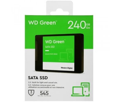 Твердотельный накопитель SSD 2.5  SATA III WD 240GB WDS240G3G0A 7mm, SATA3, 3D TLC, R/W 545/465MB/s, IOPs 37 000/68 000, TBW 80, DWPD 0.3 4852