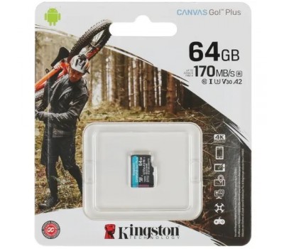 Флеш карта microSDXC KINGSTON 64Gb SDCG3/64GBSP Class10 Canvas Go! Plus w/o adapter 4937