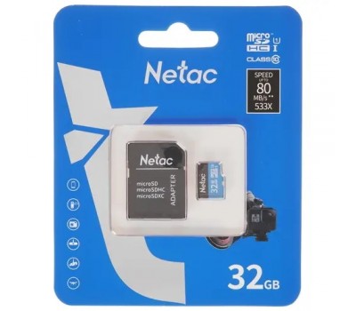 Флеш карта microSDHC NETAC 32Gb Class10 P500 NT02P500STN-032G-R + adapter 5135