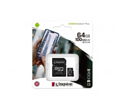 Флеш карта microSDXC KINGSTON 64Gb Class10 Canvas Select Plus SDCS2/64GB + adapt 566