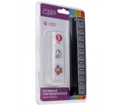 USB- концентратор CBR CH-310 активный, 10 портов, USB 2.0/220В black 5790