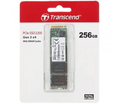 Твердотельный накопитель SSD M.2  PCI-E TRANSCEND MTE220S 256GB 3D TLC, PCIe Gen 3.0 x4, NVMe, R3300/W1100, TBW 550