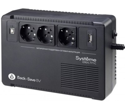 Источник бесперебойного питания Systeme Electric Back-Save BVSE600RS автоматическая регулировка напряжения, 3 розетки Schuko, 230 В, 1 USB Type-A