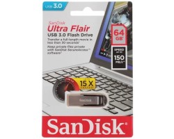 Флеш Диск USB 3.0 SANDISK 64Gb Cruzer Ultra Flair SDCZ73-064G-G46 USB3.0 серебристый/черный 7448