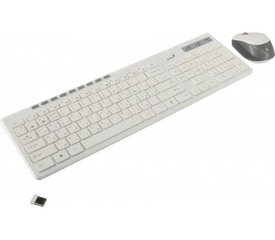 Беспроводный набор клавиатура+мышь GENIUS Smart KM-8230 WHITE USB, 1 мини-ресивер на оба устройства. Клавиатура: 104 клавиши кнопка SmartGenius, клавиши т <31340015402> 7533