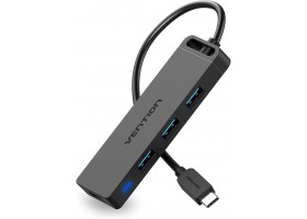 USB-Хаб Vention Type-C to 4-Port USB 3.0 Hub with Power Supply Black 0.15M ABS Type <TGKBB> 7832